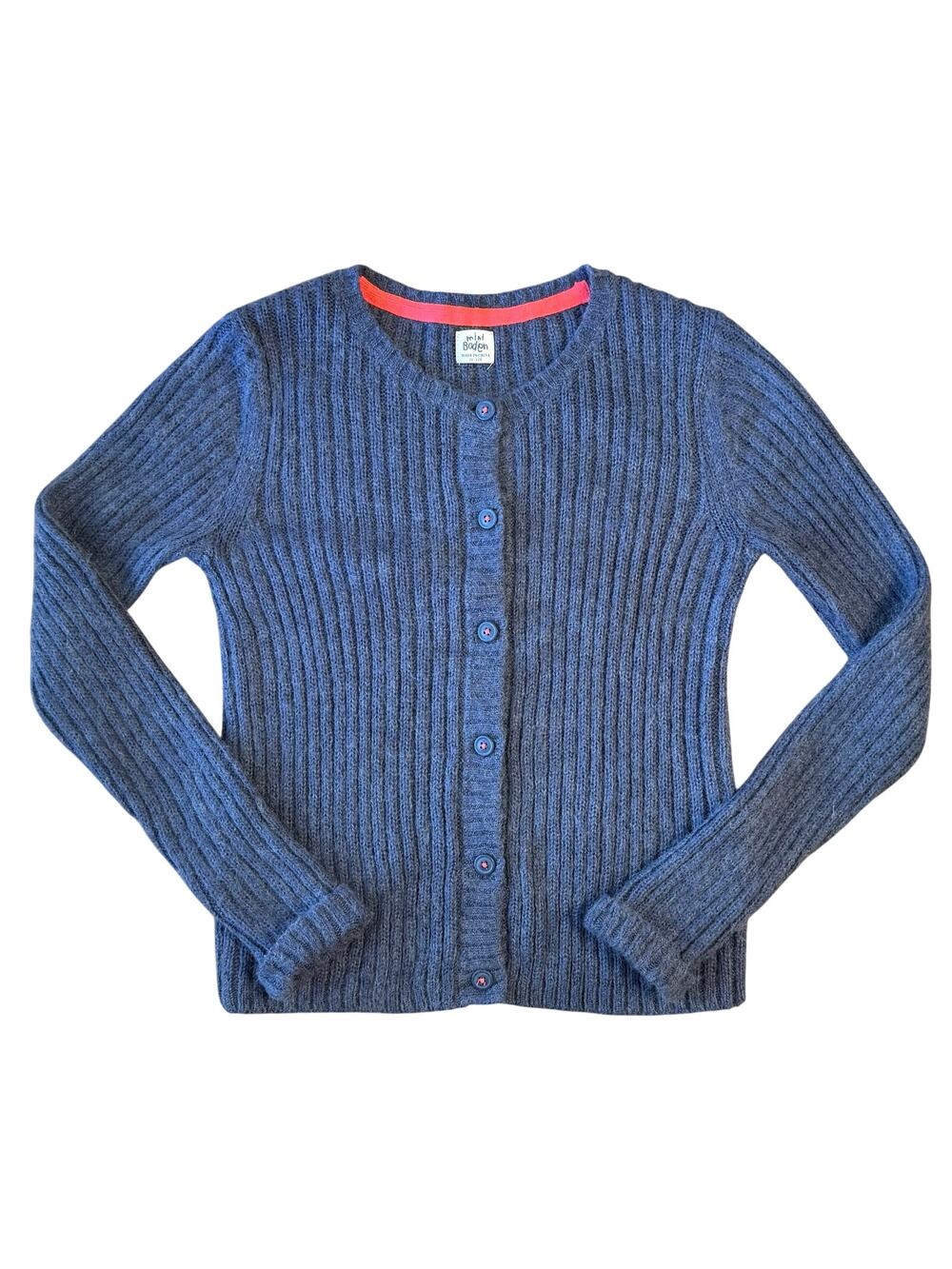 Mini Boden Cardigan Sweater Mohair Crewneck Ribbed Button Blue Girls Kids 10-11Y